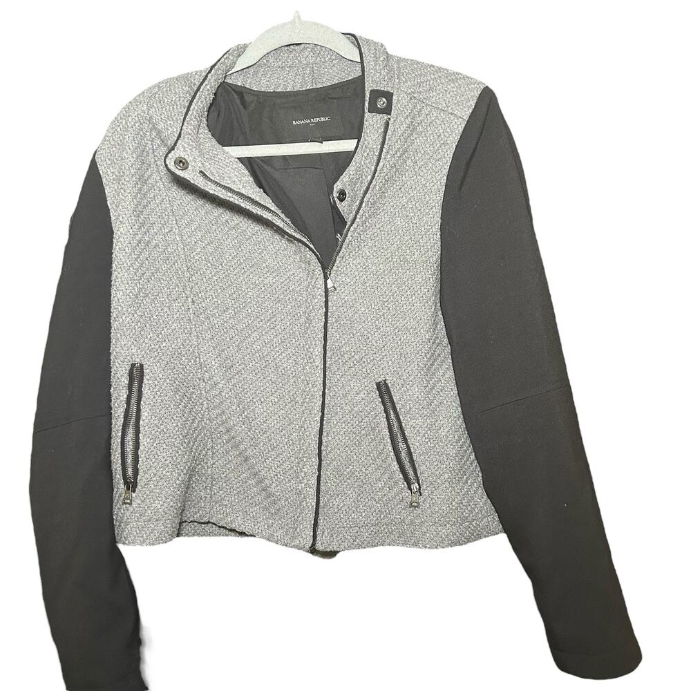 Banana Republic Colorblock Zip‎ Up Jacket Size Large Gray Black Wool Blend